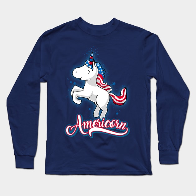 Americorn-Patriotic Proud American Unicorn Kids Long Sleeve T-Shirt by CheesyB